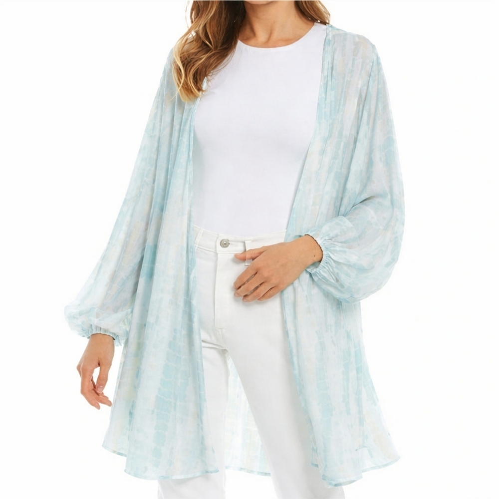 Love on a hanger tie-dye lightweight cardigan/ cover-up in Turq/white size Med